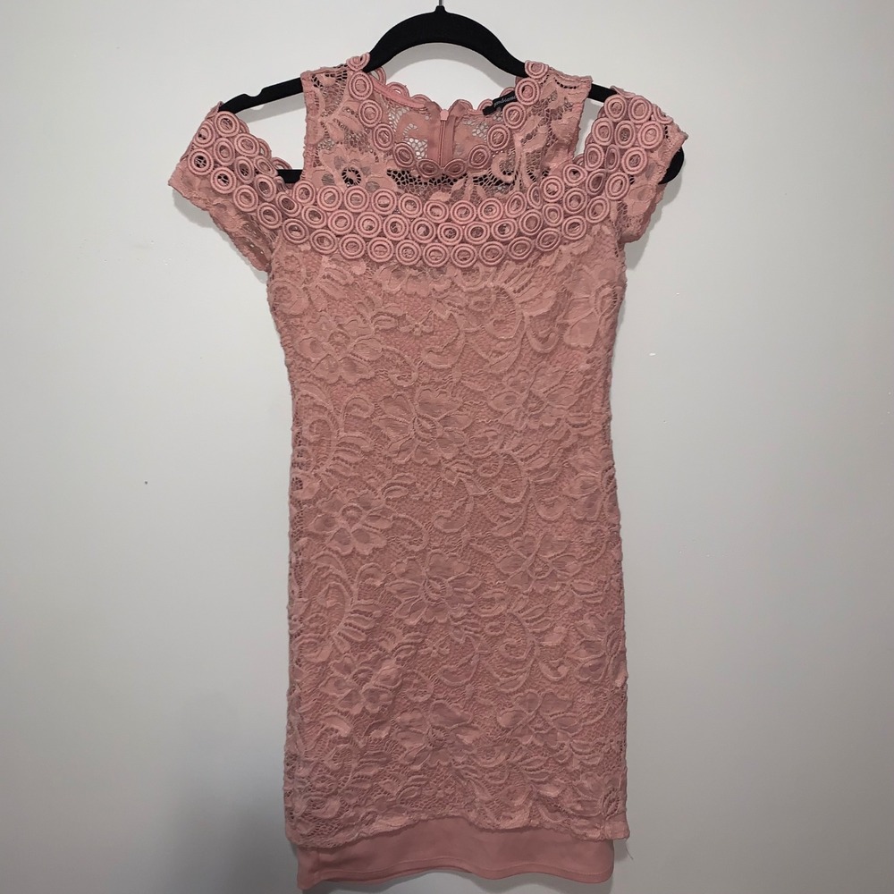 Ambiance Pink Lace Cold Shoulder Bodycon Cocktail Dress Small Floral Crochet